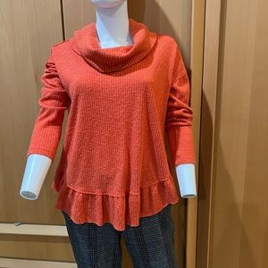 Anthropologie Orange Cowl Neck Top